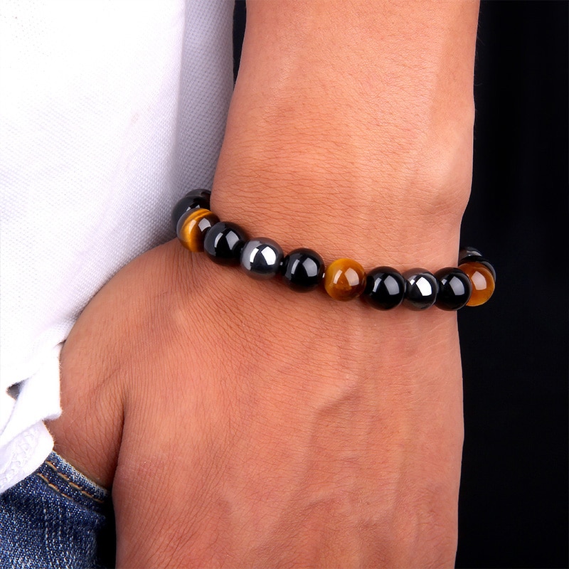 Men's Natural Black Obsidian Beads Bracelet Men's Natural Black Obsidian Beads Bracelet