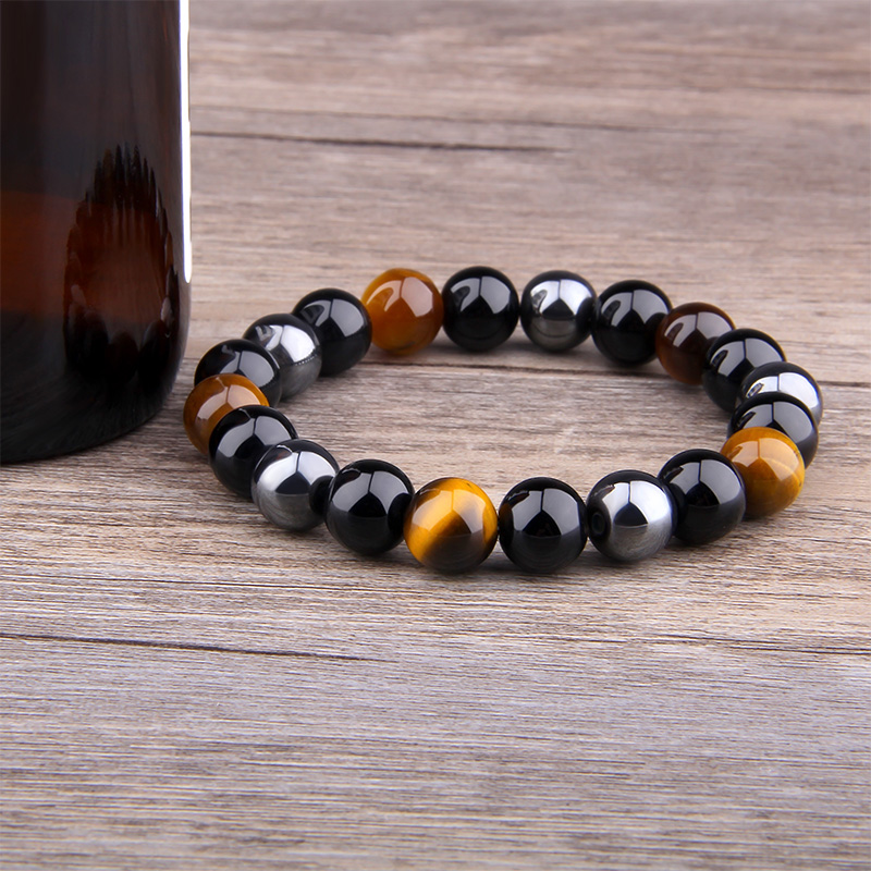 Men's Natural Black Obsidian Beads Bracelet Men's Natural Black Obsidian Beads Bracelet