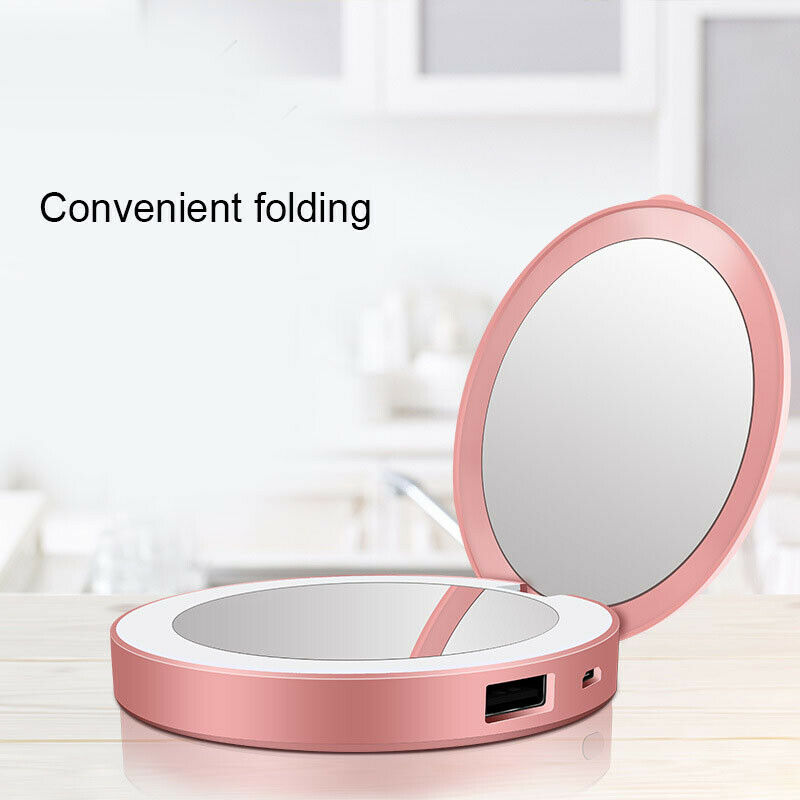 Portable Round Makeup Mirror with LED Light and Powerbank Portable Round Makeup Mirror with LED Light and Powerbank
