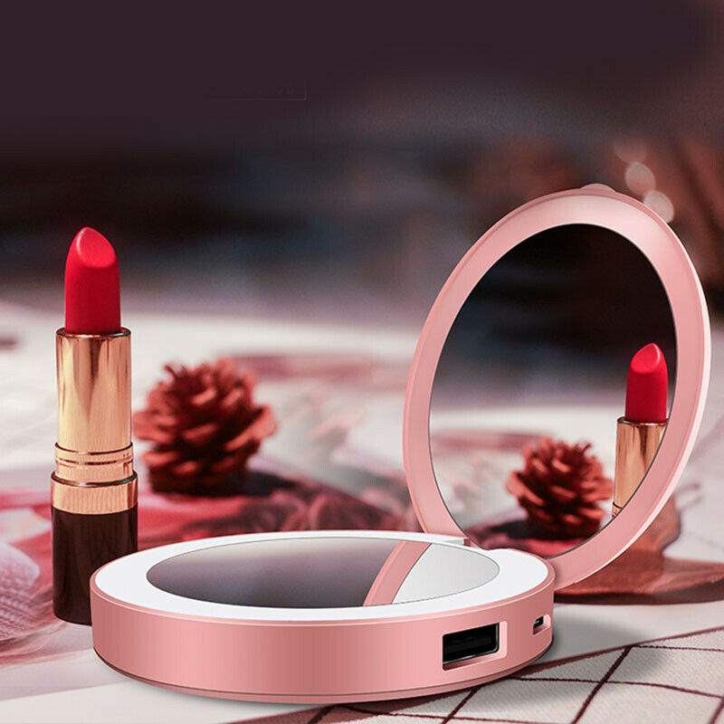 Portable Round Makeup Mirror with LED Light and Powerbank Portable Round Makeup Mirror with LED Light and Powerbank