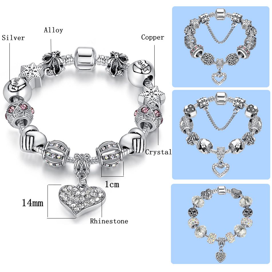 Silver Crystal Charm Bracelet for Women Silver Crystal Charm Bracelet for Women